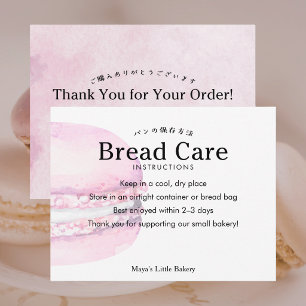 Cartão De Agradecimento Instruções de Cuidados para Pão Macaron Rosa Rústi