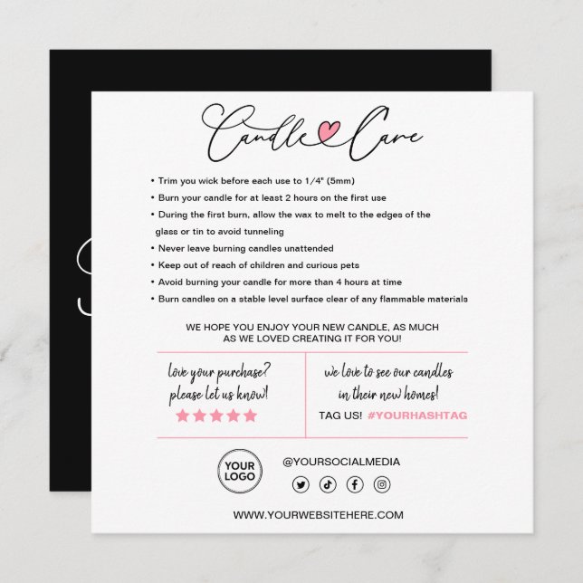 Cartão De Agradecimento Instruções para o tratamento de velas (Frente/Verso)