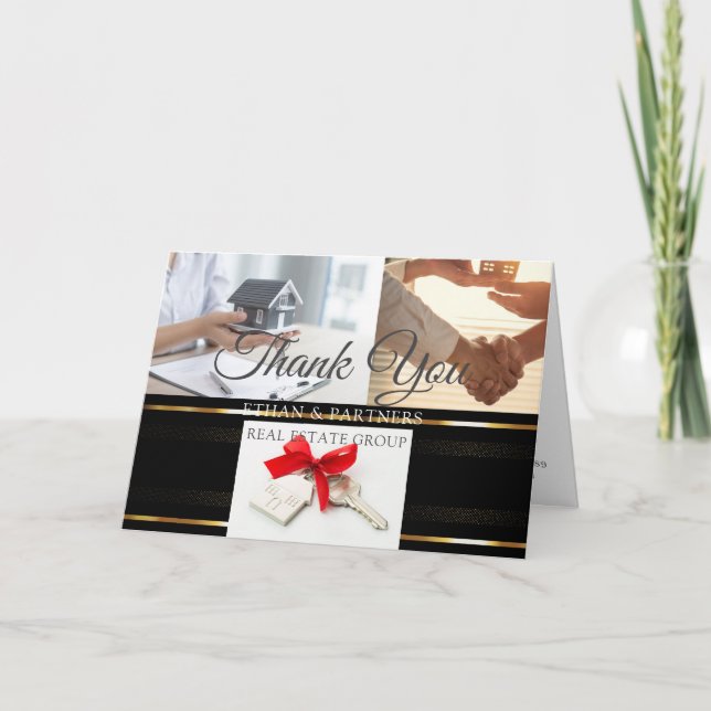 Cartão De Agradecimento Introdução ao Marketing Imobiliário Preto e Dourad (Frente)