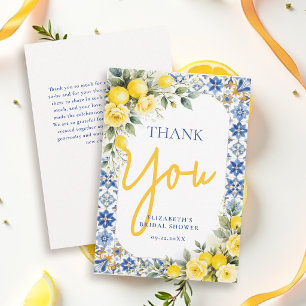 Cartão De Agradecimento Isso É Amor Chá de Noiva Limão e Floral Azul