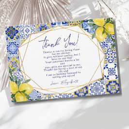 Cartão De Agradecimento Italian watercolor tiles with lemon Bridal Shower