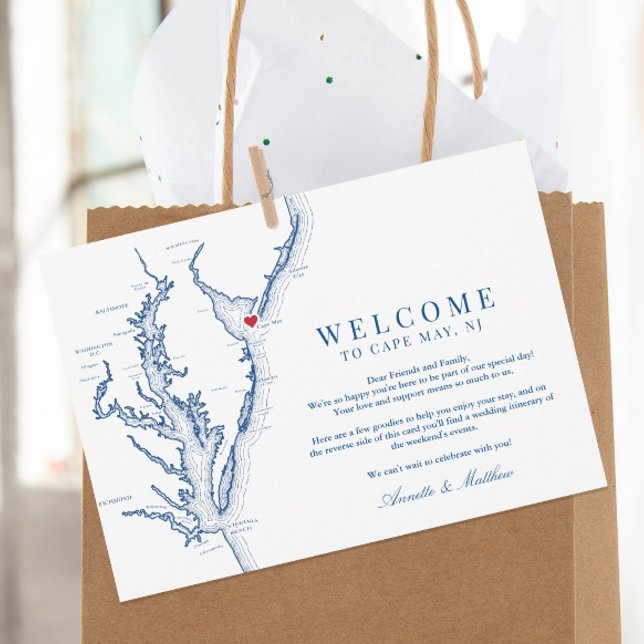 Cartão De Agradecimento Itinerário de Boas-vindas ao Casamento de Cabo de  (This Cape May NJ wedding welcome letter includes room for your itinerary and schedule of events)