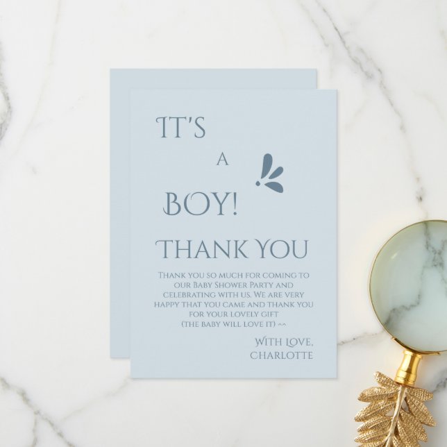 Cartão De Agradecimento It's A Boy! Minimalism Pastel Blue Baby Shower (Frente/Verso In Situ)