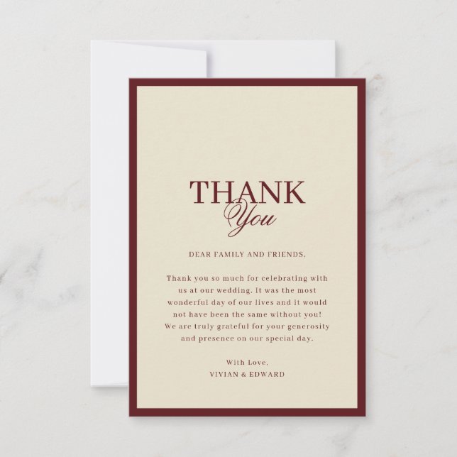 Cartão De Agradecimento Ivory & Burgundy Stripes Border Retro Wedding (Frente)