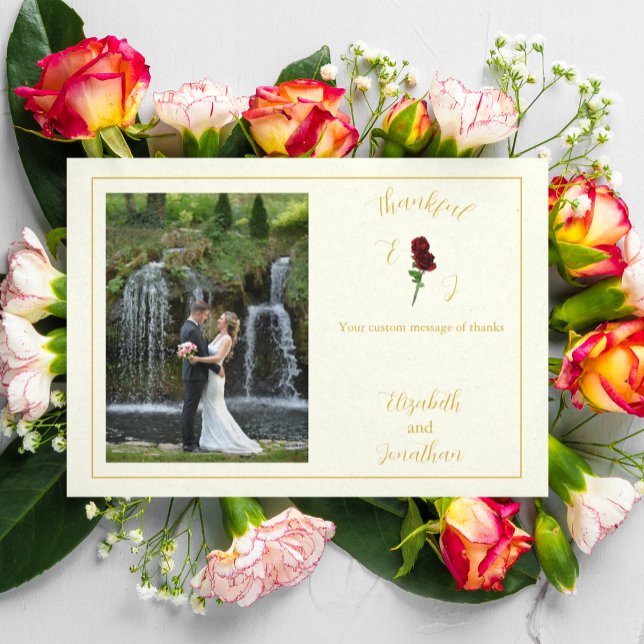 Cartão De Agradecimento Ivory Dourada Rosa Wedding (Criador carregado)