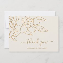 Cartão De Agradecimento Ivory Line Art Floral Elegant Wedding
