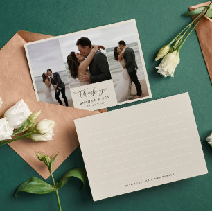 Cartão De Agradecimento Ivory Lined Back 3 Foto Collage Casamento Obrigado