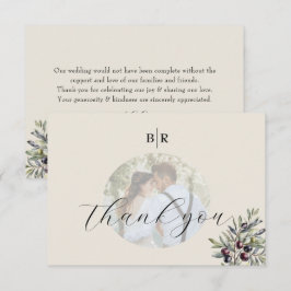 Cartão De Agradecimento Ivory Olive Photo Monogram Wedding