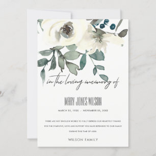 CARTÃO DE AGRADECIMENTO IVORY ROSA FLORAL VERDE SEMORIAL DE SINTOMA FLORAL