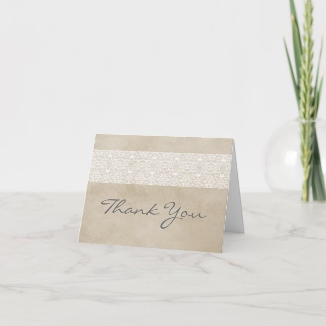 Cartão de Agradecimento Ivory Rustic Lace (Frente)