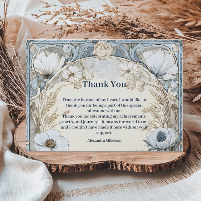 Cartão De Agradecimento Ivory Wildflower Art Nouveau Sweet Sixteen (Criador carregado)