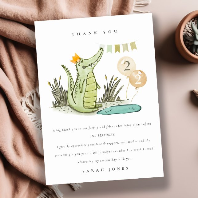 Cartão De Agradecimento Jacaré Simpático Mordendo em Pântano para Aniversá (Criador carregado)