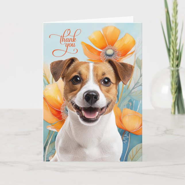 Cartão De Agradecimento Jack Russell Dog with Orange Poppies (Frente)