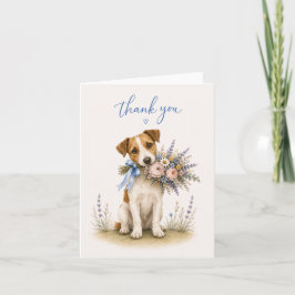 Cartão De Agradecimento Jack Russell Terrier Buquê de Flores Obrigado