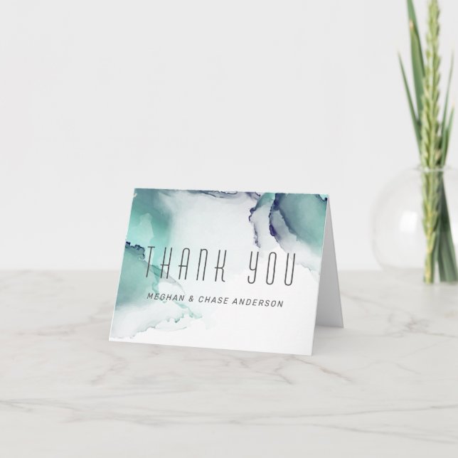 Cartão De Agradecimento Jade Negrito e Tinta Marinho Azul Moderna de Fluid (Frente)