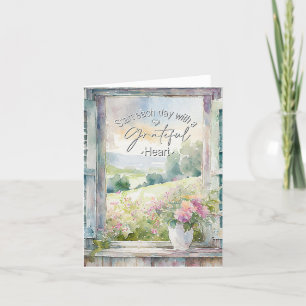 Cartão De Agradecimento janela floral aquarela coração grato