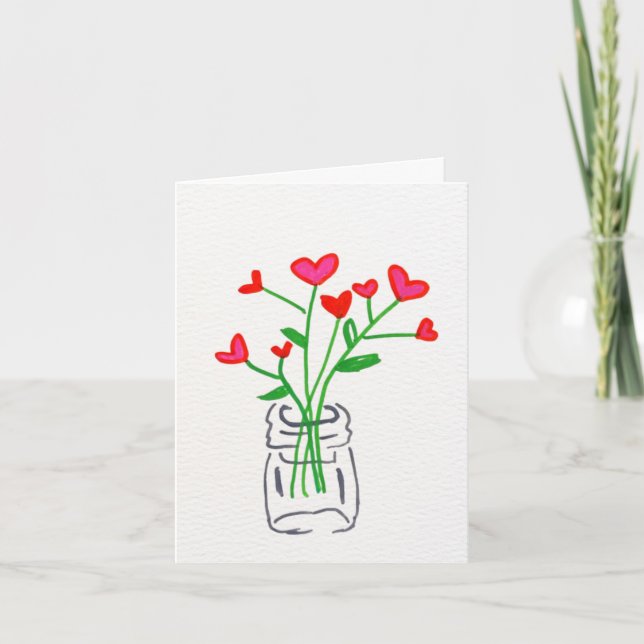 Cartão De Agradecimento Jar of Flower Hearts Valentine's Day Card (Frente)