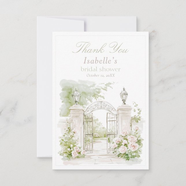 Cartão De Agradecimento Jardim Bridal Elegante Francês Chateau Pastel (Frente)