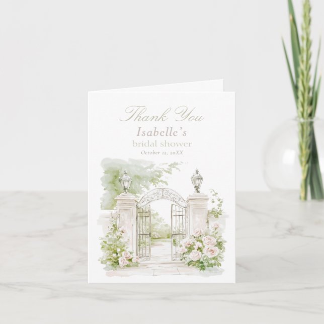 Cartão De Agradecimento Jardim Bridal Elegante Francês Chateau Pastel (Frente)