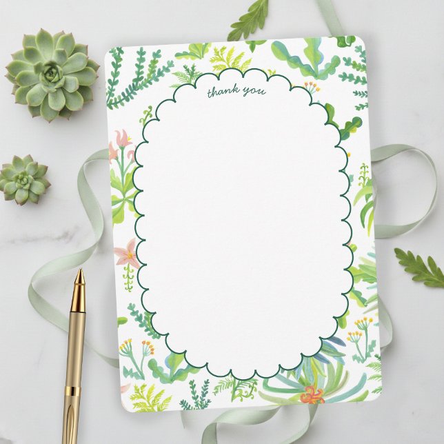Cartão De Agradecimento Jardim da Selva Aquarela Personalizada CHUVEIRO DE (Jungle Garden Watercolor Custom BRIDAL SHOWER Thank You Card
)