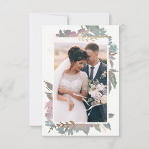 Cartão De Agradecimento Jardim de Aquarela com Foto de Casamento Personali