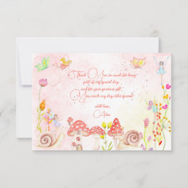 Cartão De Agradecimento Jardim de fadas aquarela aniversário infantil 