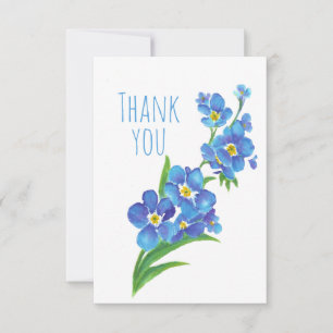 Cartão De Agradecimento Jardim de Flores Esquecer-Me-Não Aquarela Obrigado