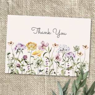 Cartão De Agradecimento Jardim de Flores Silvestres Colorido em Aquarela