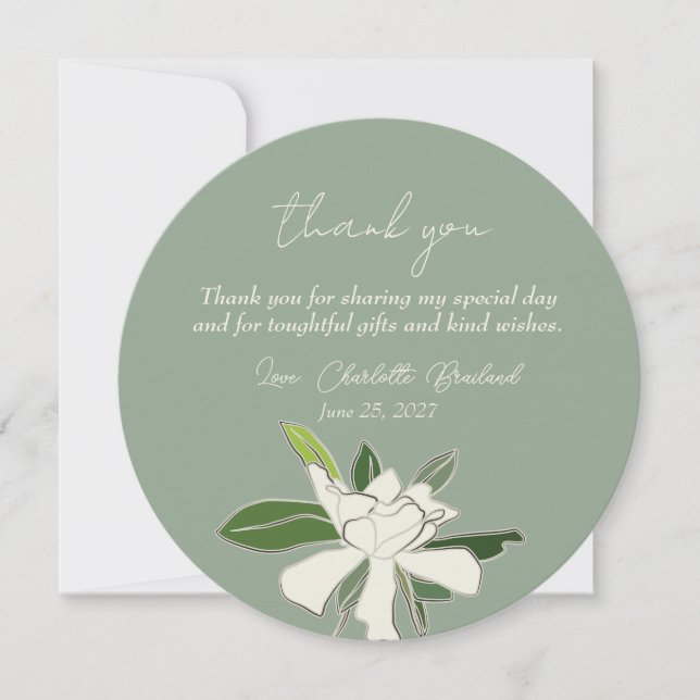 Cartão De Agradecimento Jardim de Gardênia Floral Branco Simples Chá de No (Frente)