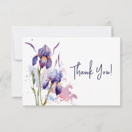Cartão De Agradecimento Jardim de Íris Roxo Azul Floral Aquarela