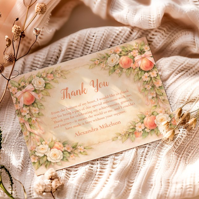 Cartão De Agradecimento Jardim de Pêssegos Florais Primeiro Aniversário (Criador carregado)