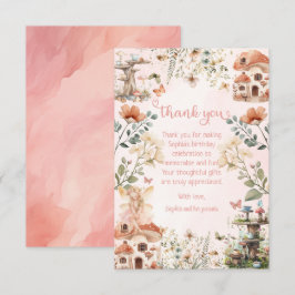 Cartão De Agradecimento Jardim Encantado Cogumelo Menina Primeiro Aniversá