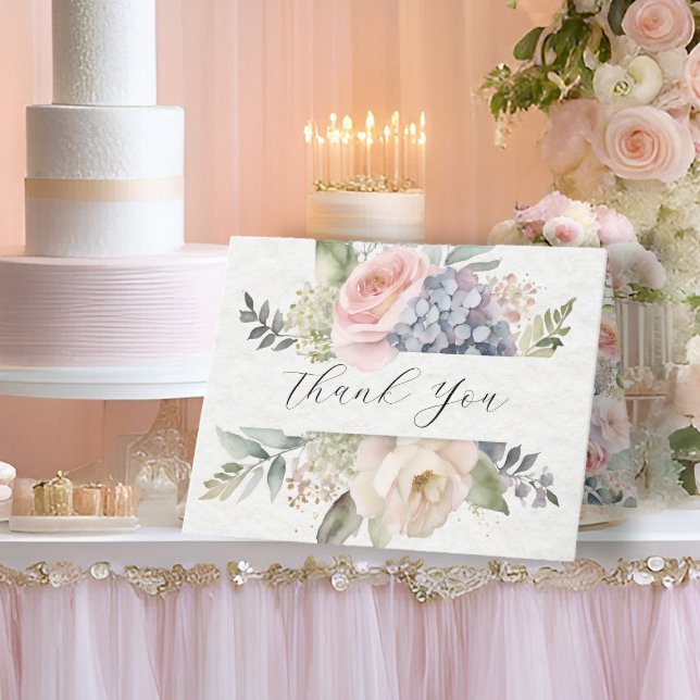 Cartão De Agradecimento Jardim Flor Rosa Rosa Rosa Azul Hídrangeas (Criador carregado)