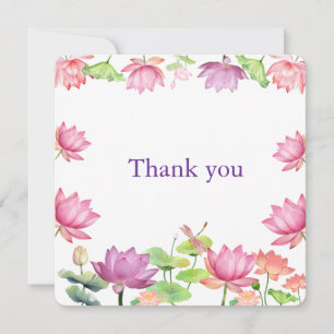 Cartão De Agradecimento Jardim Floral de Lótus Rosa Aquarela 2.5