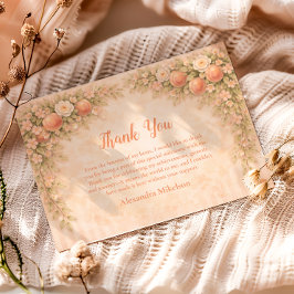 Cartão De Agradecimento Jardim Floral de Pêssego Aniversário de 1 Ano