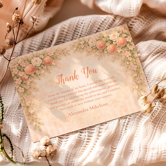 Cartão De Agradecimento Jardim Floral de Pêssego Aniversário de 1 Ano (Criador carregado)