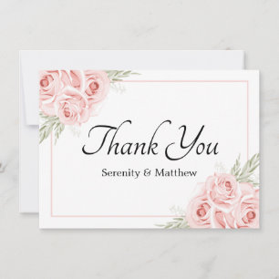 Cartão De Agradecimento Jardim Floral Elegante Aquarela Rosa Casamento