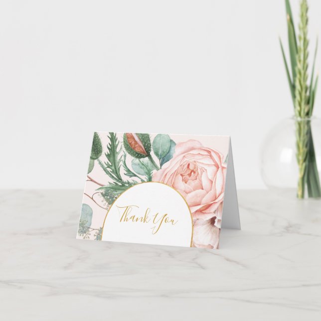Cartão De Agradecimento Jardim Floral Elegante Blush | Pastel (Frente)