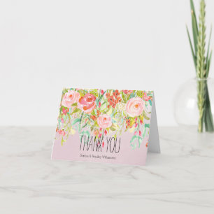Cartão De Agradecimento Jardim Floral Rosa Aquarela Obrigada