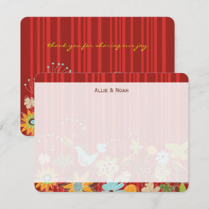 Cartão De Agradecimento Jardim Floral Vermelho Whimsical E Casamento Diver