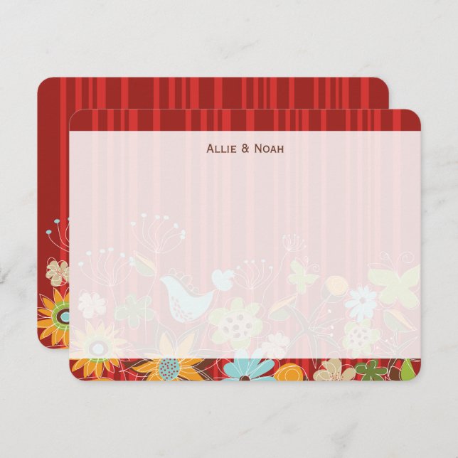 Cartão De Agradecimento Jardim Floral Vermelho Whimsical E Casamento Diver (Frente/Verso)