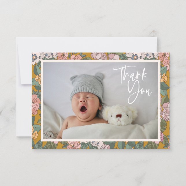 Cartão De Agradecimento Jardim Floral Vintage Boho Bebê Foto Chá de Bebê (Frente)