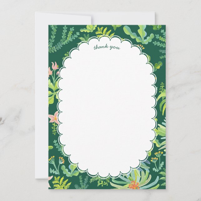Cartão De Agradecimento Jardim na Selva Aquarela Casamento Personalizado C (Frente)