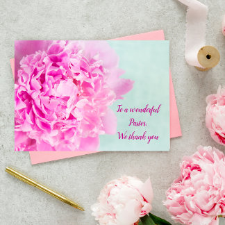 Cartão De Agradecimento Jeremias 3:15 Peônia Rosa Obrigado Pastor