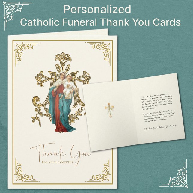 Cartão De Agradecimento Jesus Maria Católica Condolência Funeral (Personalized Catholic Funeral Thank you Cards with the Virgin Mary and Jesus)