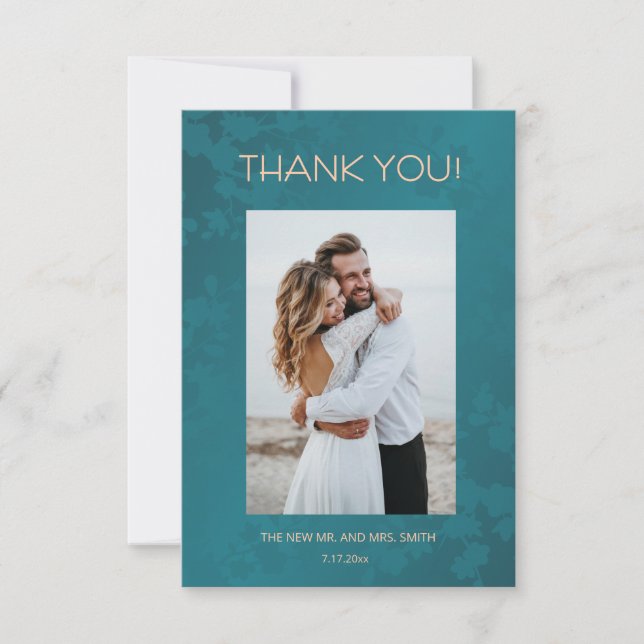 Cartão De Agradecimento Jewel Peacock Tone Wedding Thank You Card (Frente)