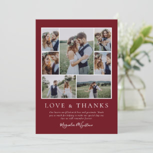 Cartão De Agradecimento Jewel Red Photo Collage Love and Obrigados Weding