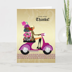Cartão De Agradecimento Jewelry Purses Thank You Card Scooter Girl Pink