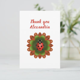 Cartão De Agradecimento Joaninha Original Vermelha Branca e Verde