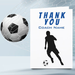 Cartão De Agradecimento Jogador de Futebol Azul Carta de Obrigado Treinado